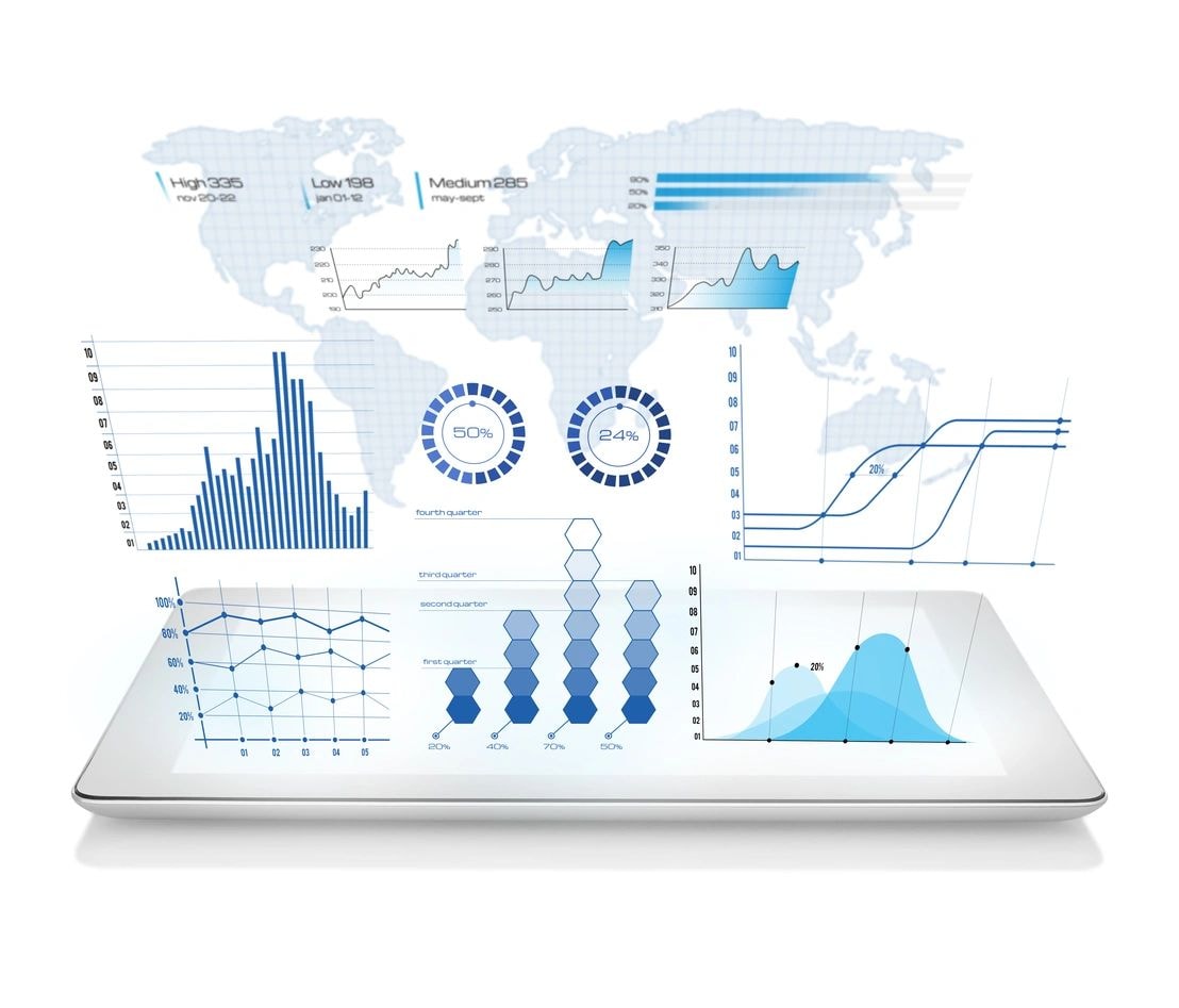 Analytics dashboard charts on laptop