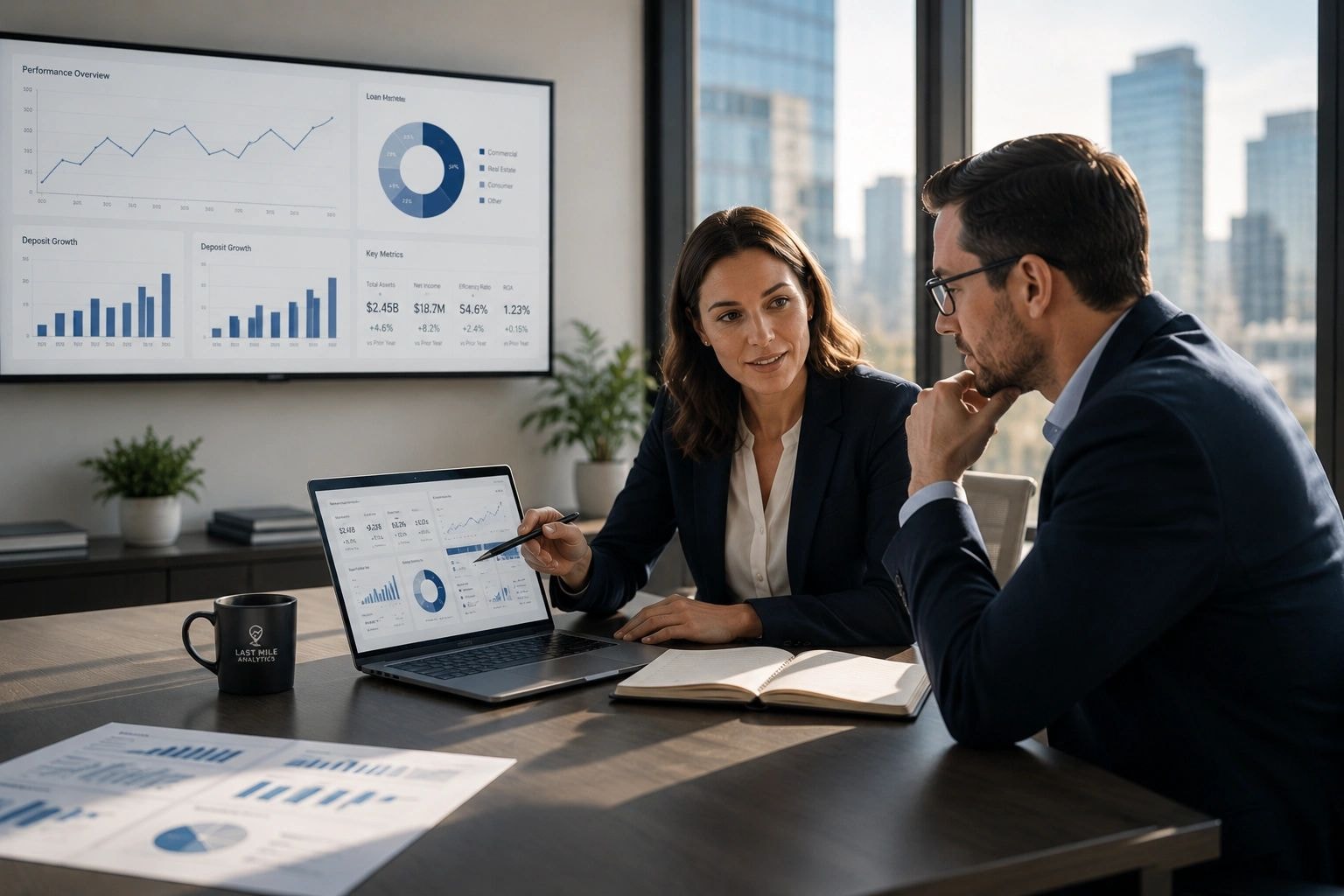 Business professionals reviewing financial data
